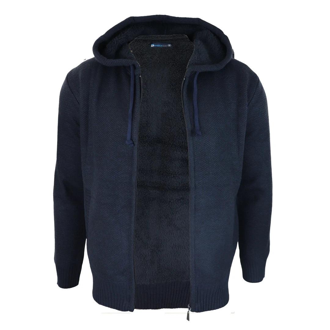Mens Hoodie Jumper Jacket Fleece Fur Lined Top Knitted Warm Winter Casual Zipped - Knighthood Store
