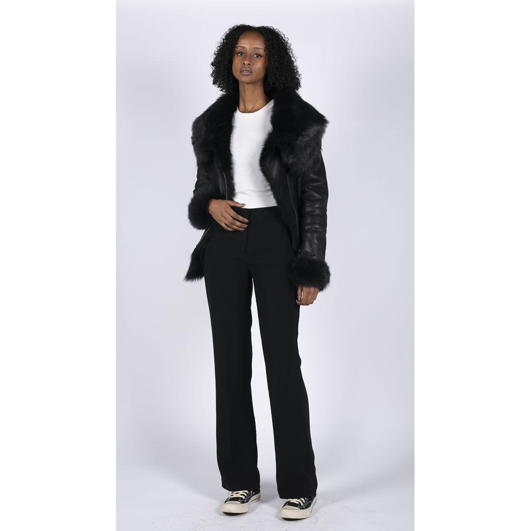 Womens Short Toscana Sheepskin Cross Zip Soft Classic Slim Fit Winter Warm - Knighthood Store