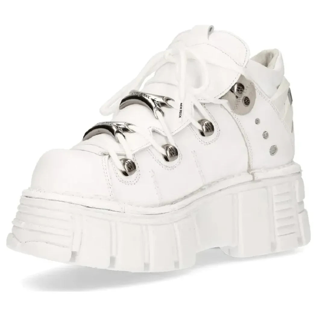 Men's New Rock 106N-S8 Metallic White Leather Biker Gothic Boots
