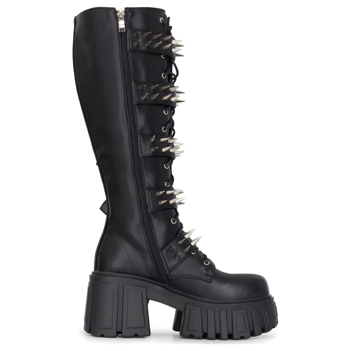 Women's Black Vegan Leather Knee-High Platform Combat Goth Punk Boots