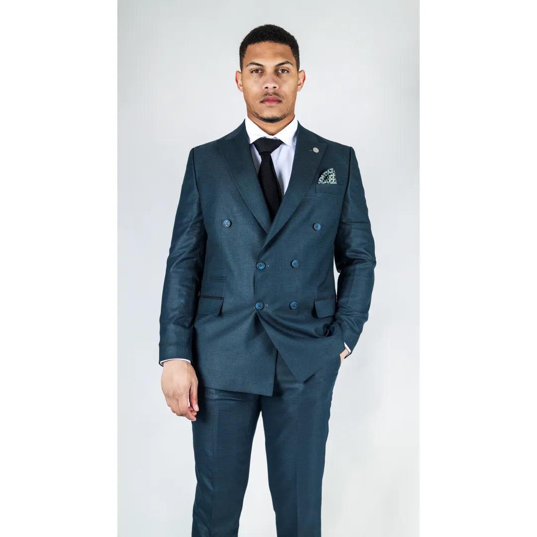 Men's Olive Suit 2 Piece Double Breasted Check Formal Dress - Knighthood Store