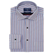 Brian Oak Maroon and White Striped Formal Shirt for Men - Cotton, Smart Casual Style