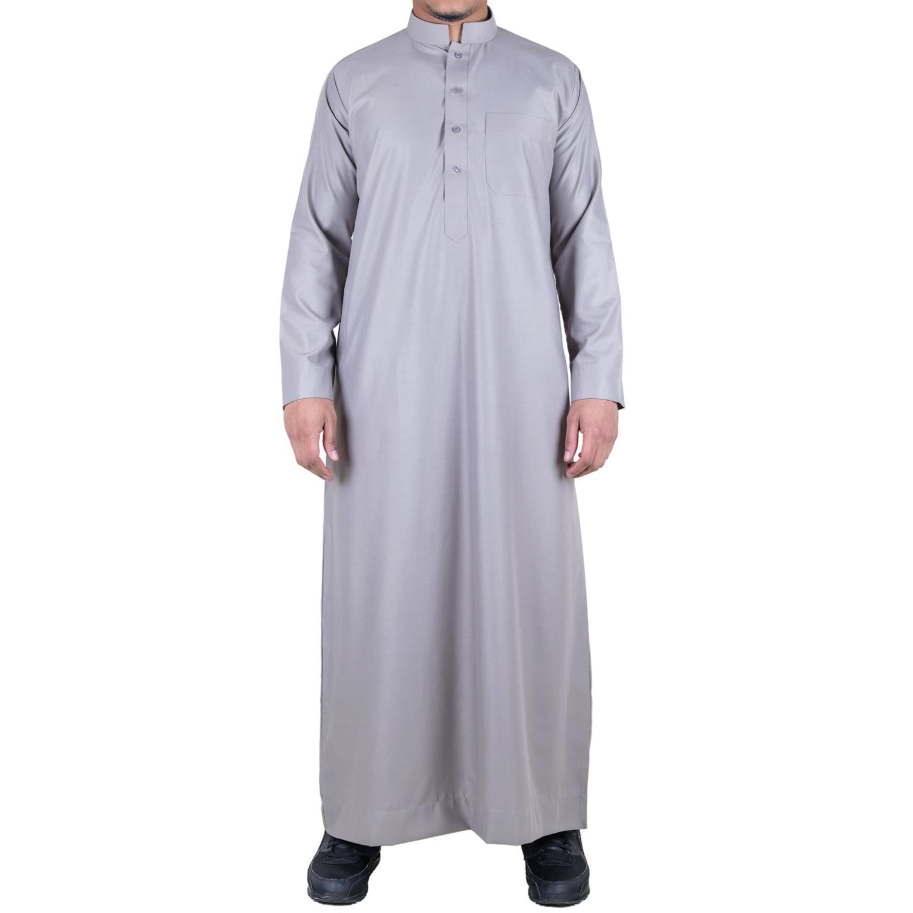 Mens Thobe Jubba Nehru Stand Collar Islamic Clothing Muslim Cotton Kaftan Dress Robe Saudi