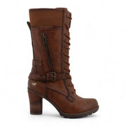 Women's Brown Mid-Calf Lace Up Heeled Combat Boots