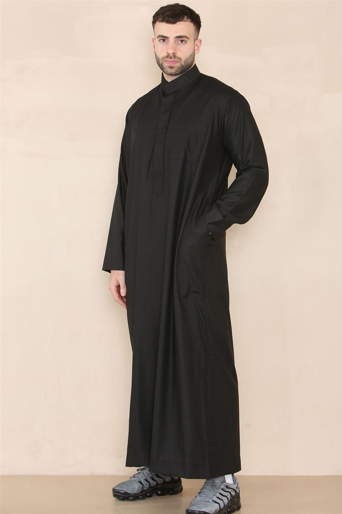 Mens Thobe Jubba Nehru Stand Collar Islamic Clothing Muslim Kaftan Eid Robe Saudi Slim Regular Fit