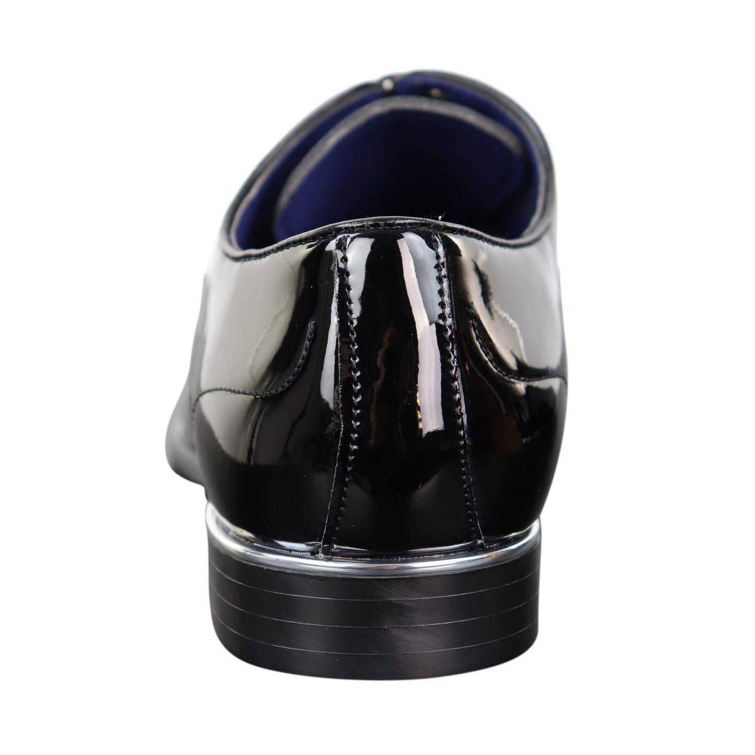 Mens Laced Shoes Shiny Patent Italian Design Silver Metal Classic Smart Formal - Knighthood Store