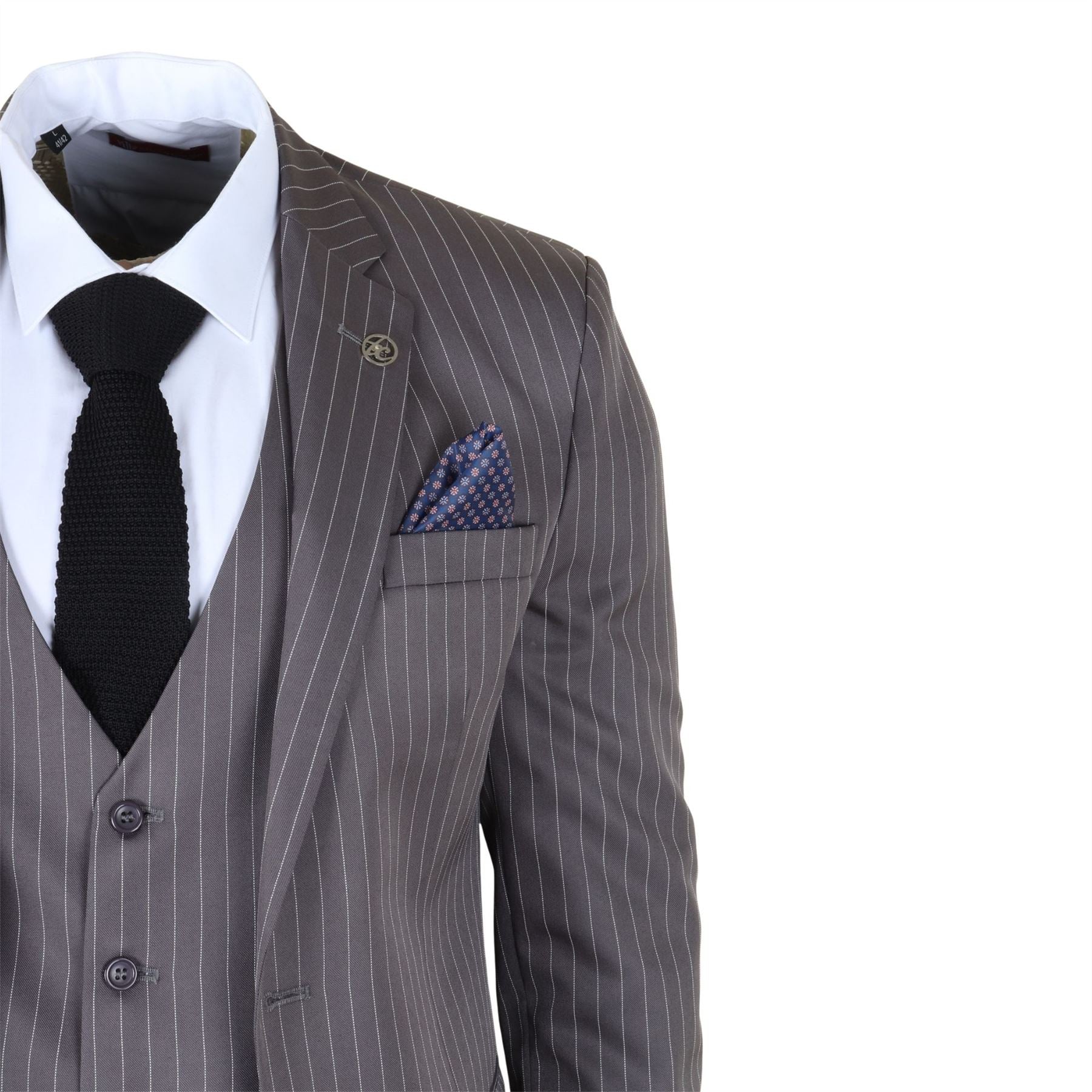 IM44 - Men's Classic Pinstripe 3 Piece Grey Suit