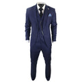 Mens Classic 3 Piece Suit Navy Blue Pocket Chain Wedding Tailored Fit Vintage Formal - Knighthood Store