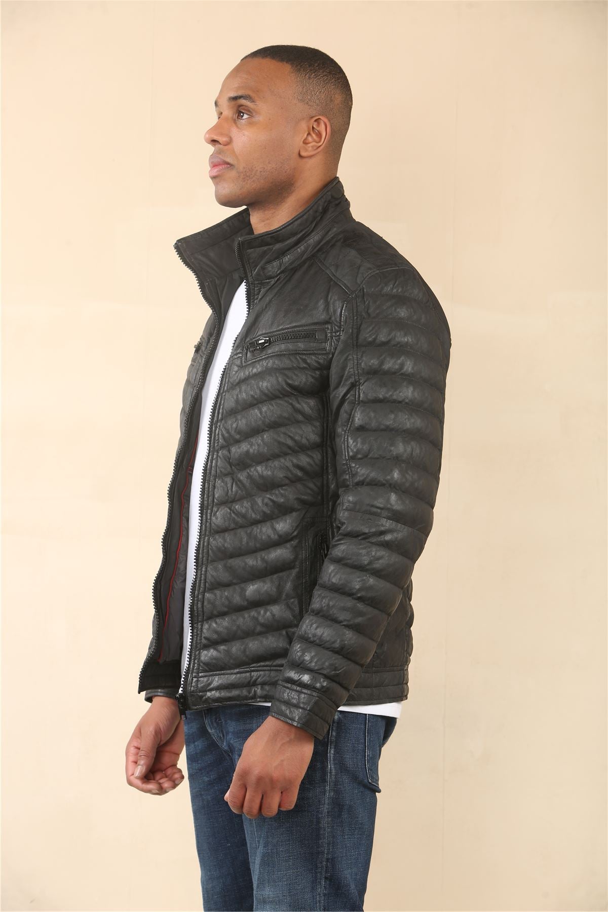 Men's Quilted Puffer Soft Napa Leather Jacket