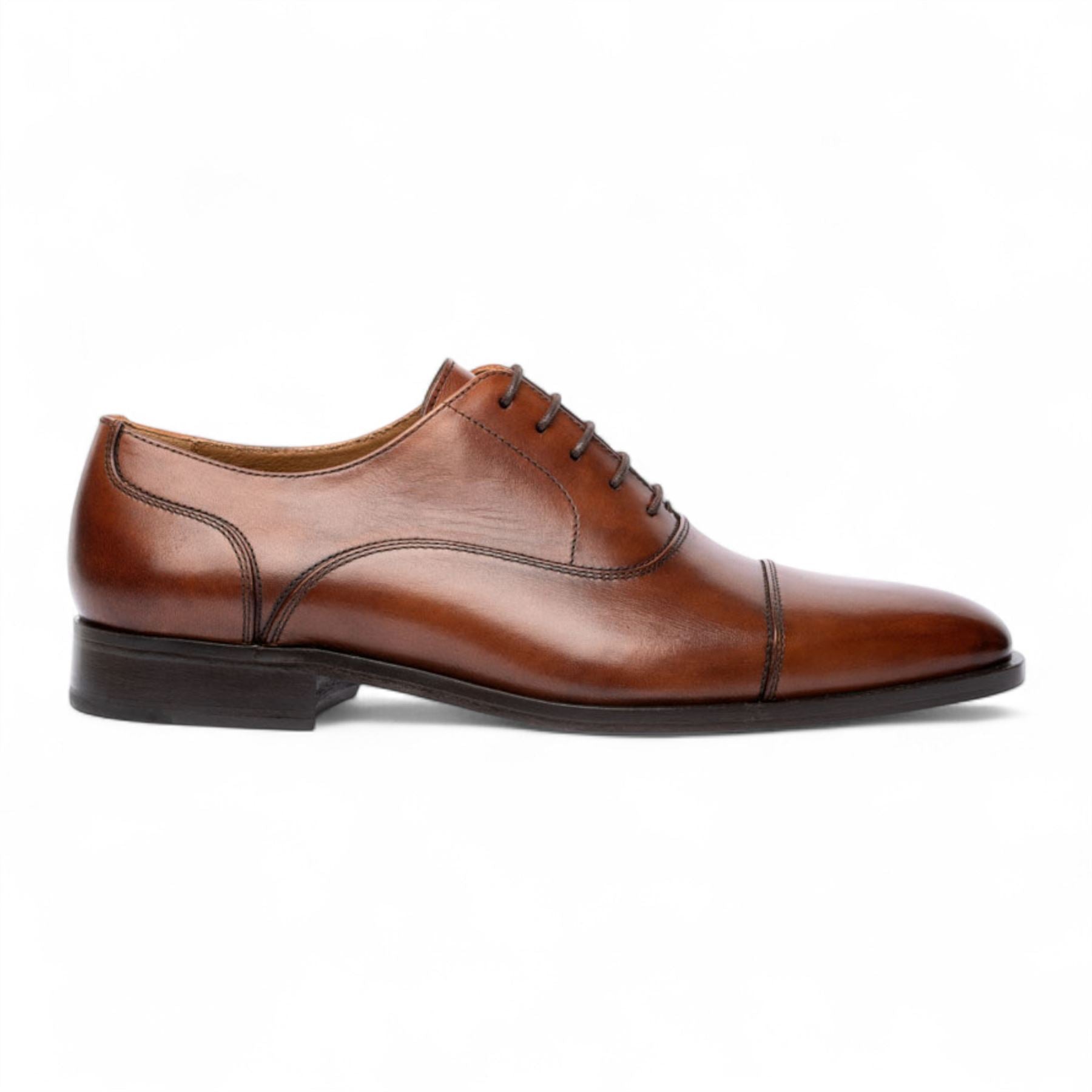 Men's Brown Plain Leather Brogue Cap-Toe Oxford Shoes