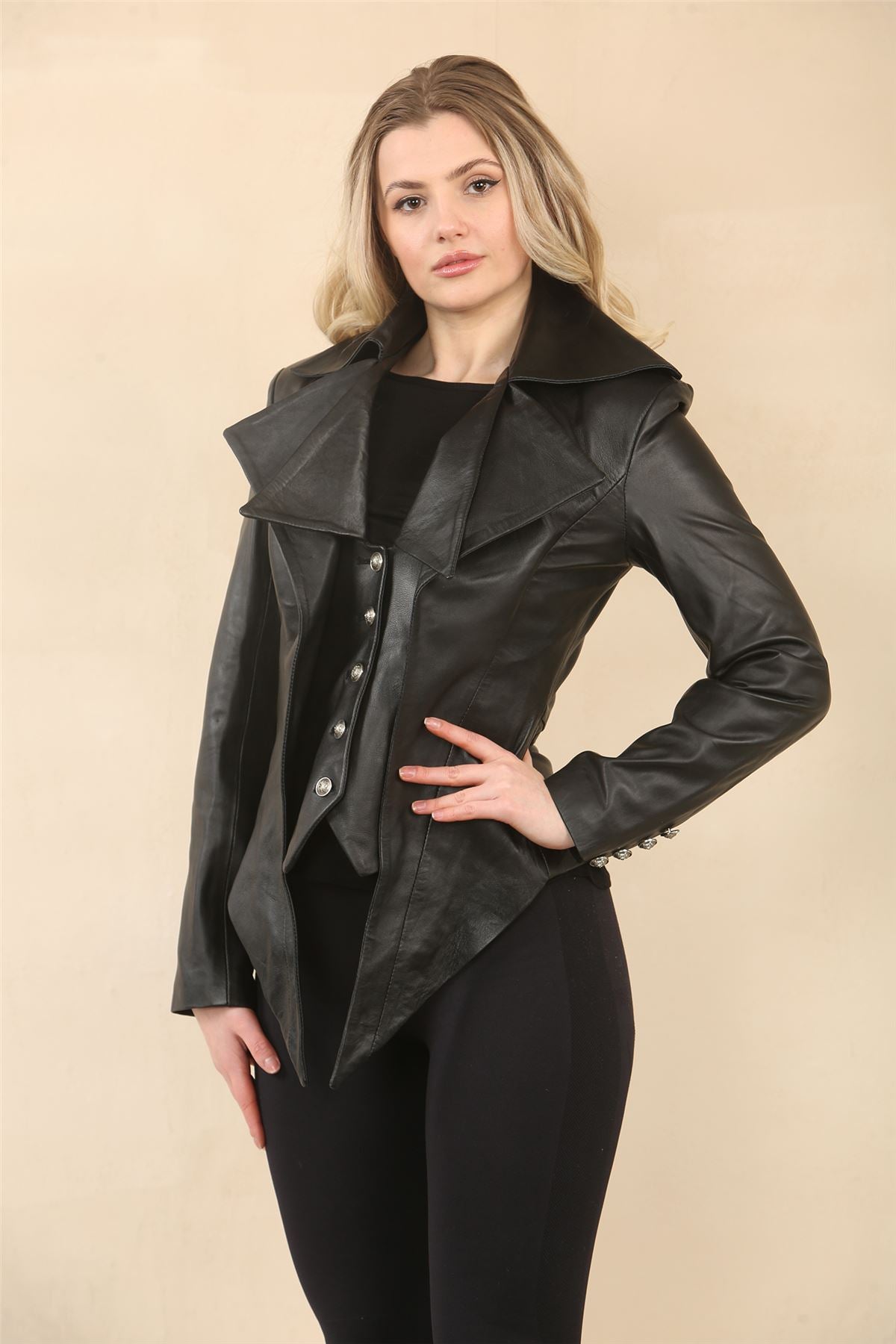 Women's Gothic Mid-Length Edwardian Leather Jacket