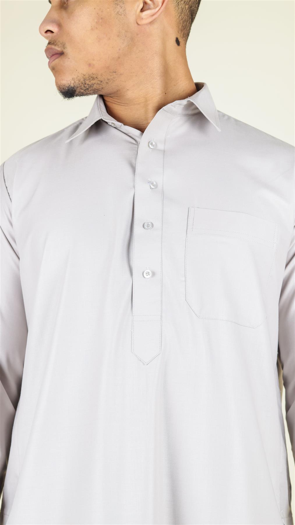 Mens Thobe Jubba Turn Down Collar Islamic Muslim Cotton Kaftan Dress Robe Arabic