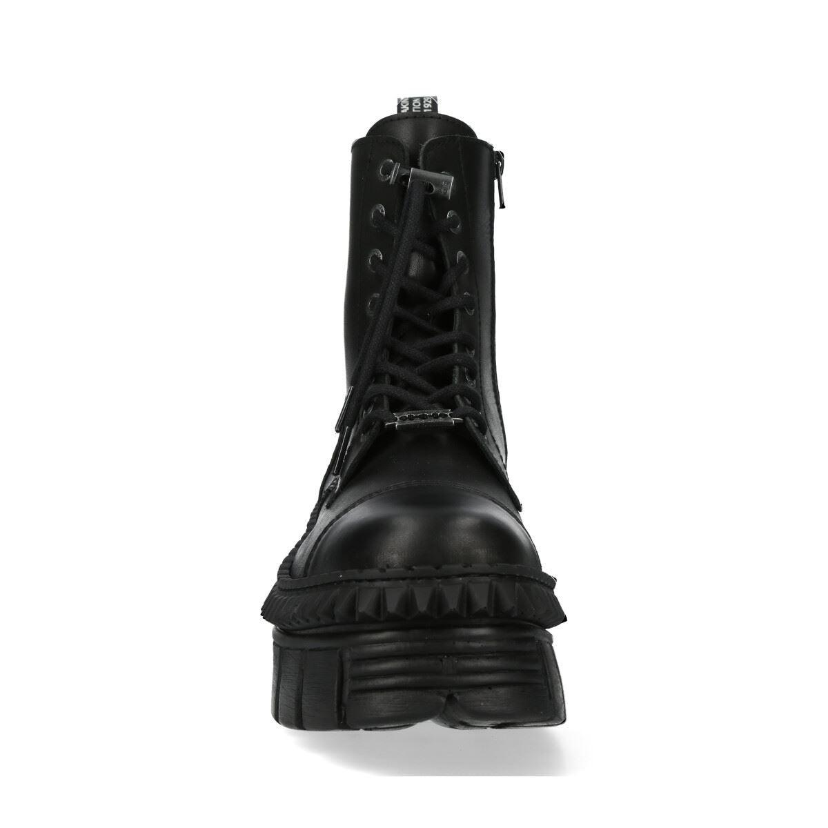 New Rock Boots Punk WALL083CCT-S6 Metallic Black Leather Platform Ankle Shoes - Knighthood Store