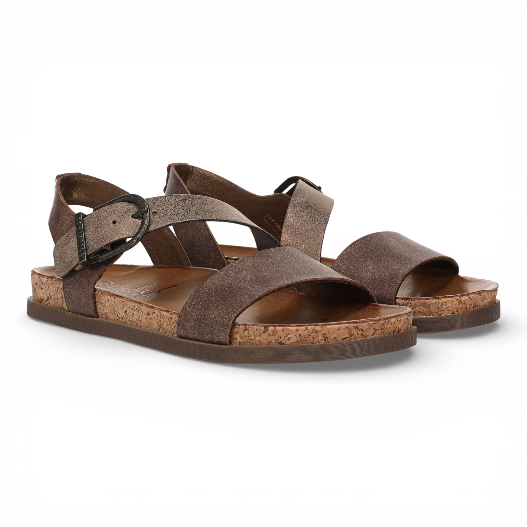 Lance - Women's Brown Silver Footbed Strappy Flat Sandals