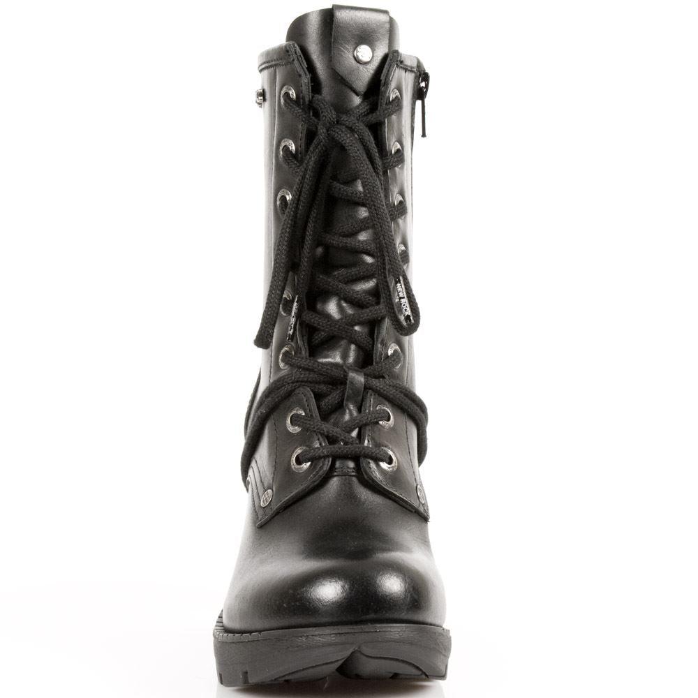 New Rock TR001-S1 Ladies Trail Black 100% Leather Gothic Punk Lace Boots - Knighthood Store