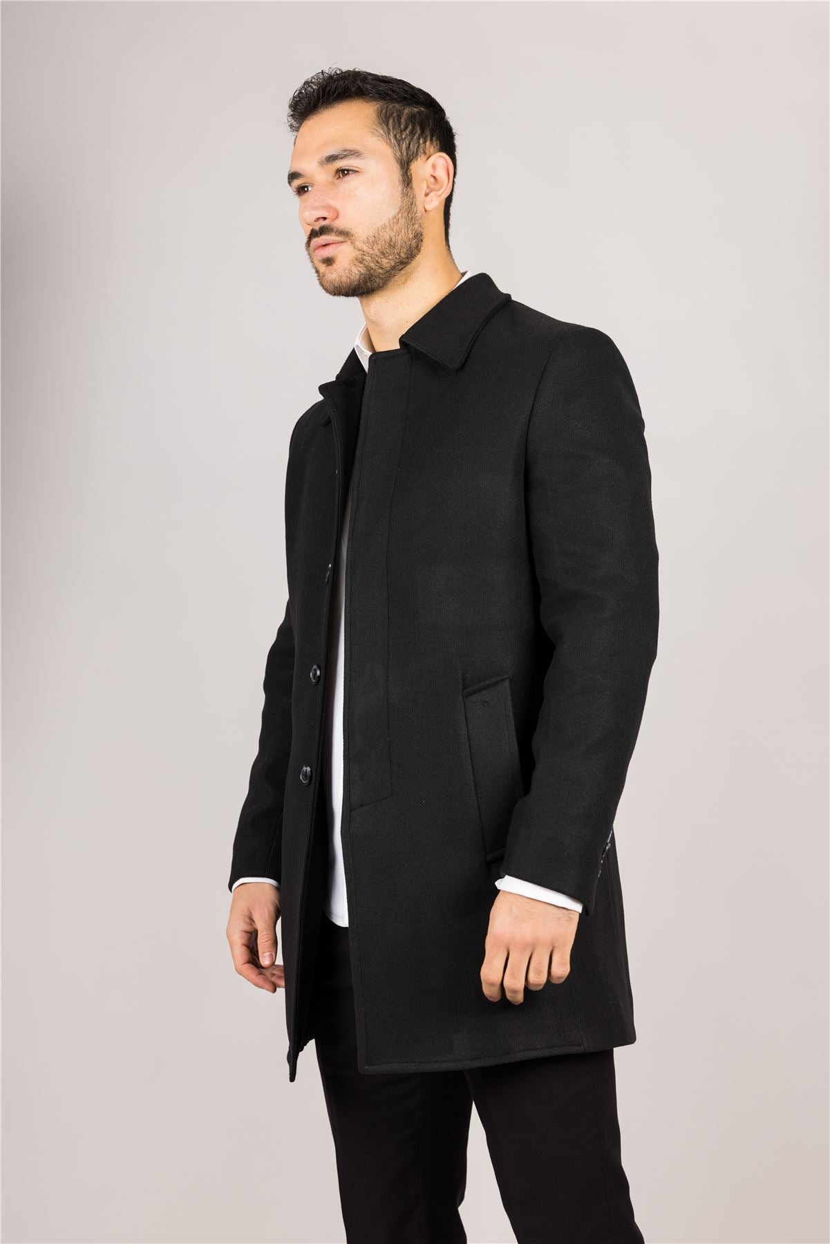 Men's Overcoat Classic Collar Wool Blend Classic Trench Coat Winter Jacket