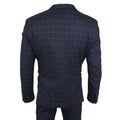 Men's Suit Navy Blue Checked Tailored Fit 3 Piece Formal Dress - Knighthood Store