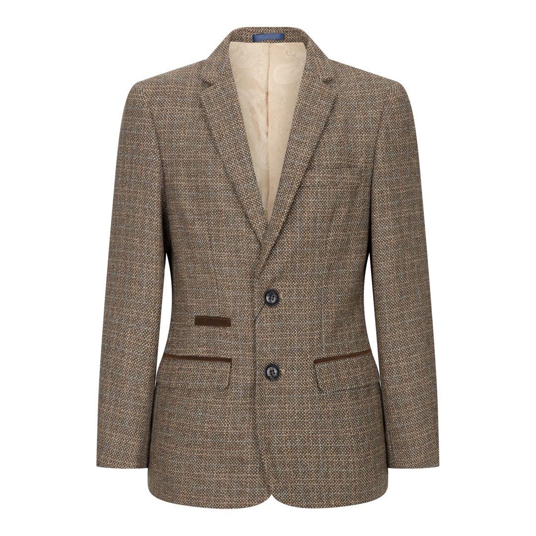 Boys 3 Piece Brown Suit Tweed Check Vintage Retro Tailored Fit 1920s - Knighthood Store