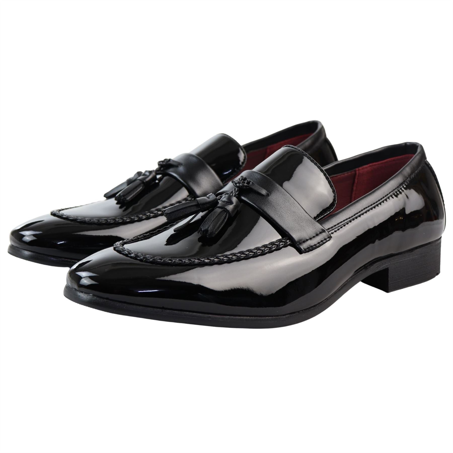 Men's Moccasin Loafers Patent Leather Lined Slip On Tassel Formal Dress Shoes - Knighthood Store