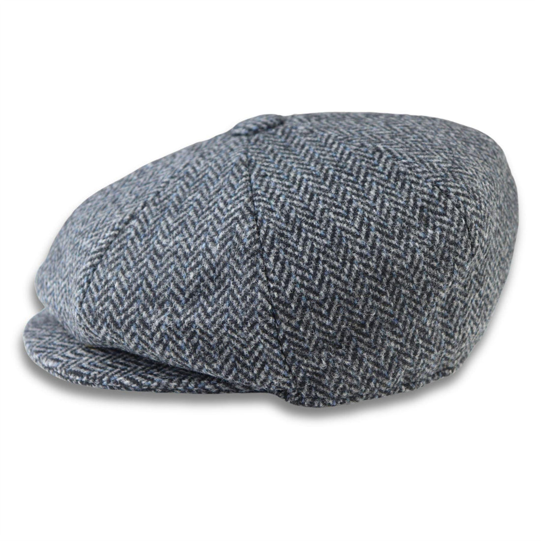 Men's Flat Cap Wool Blend Tweed Herringbone Grey Newsboy Baker Boy 8 Panel Hat - Knighthood Store