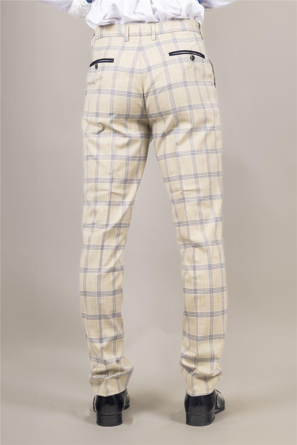 Men's Trousers Beige Checked Casual Formal Pants - Knighthood Store