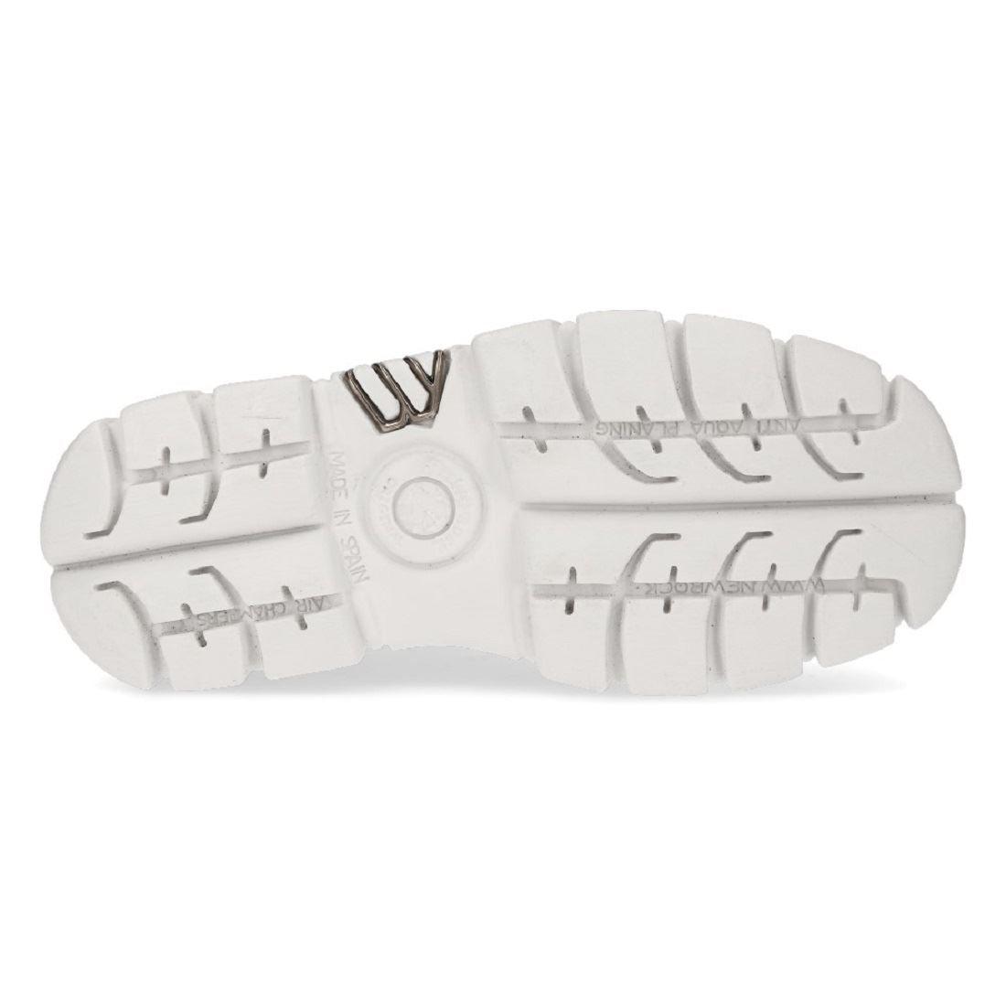 New Rock 106N-S8 Metallic White Leather Biker Punk Gothic Boots - Knighthood Store