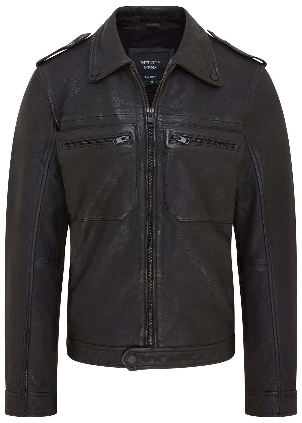 Men's Classic Black Leather Shirt Jacket