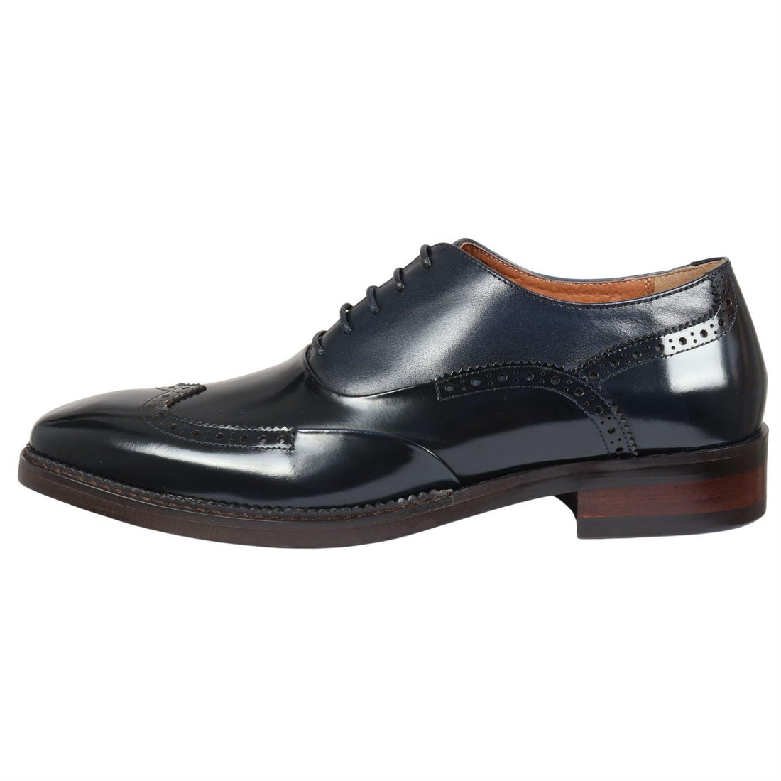 Men's Shoes Navy Blue Patent Leather Lace Up Brogue Formal Dress Shoe - Knighthood Store