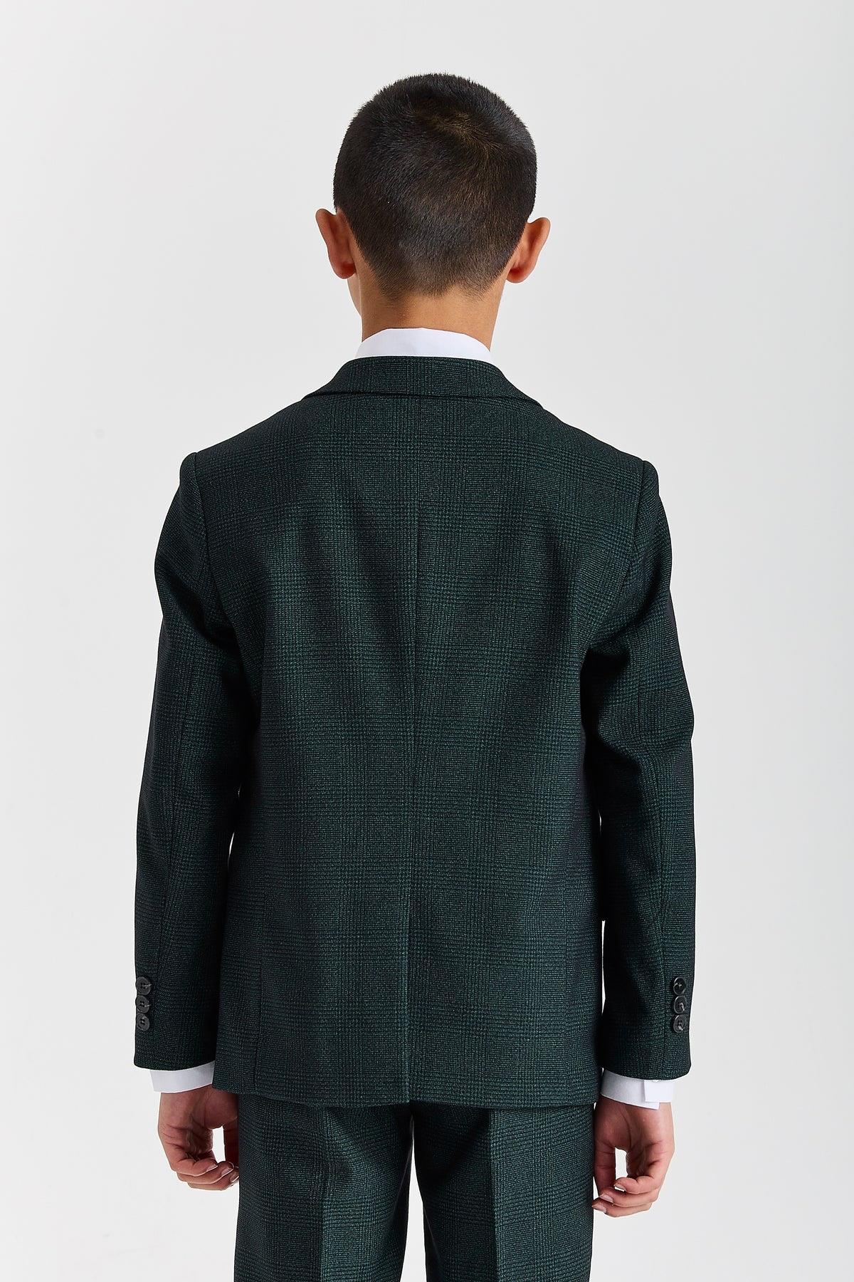 Regent - Boys Green 3 Piece Prince Of Wales Checked Suit