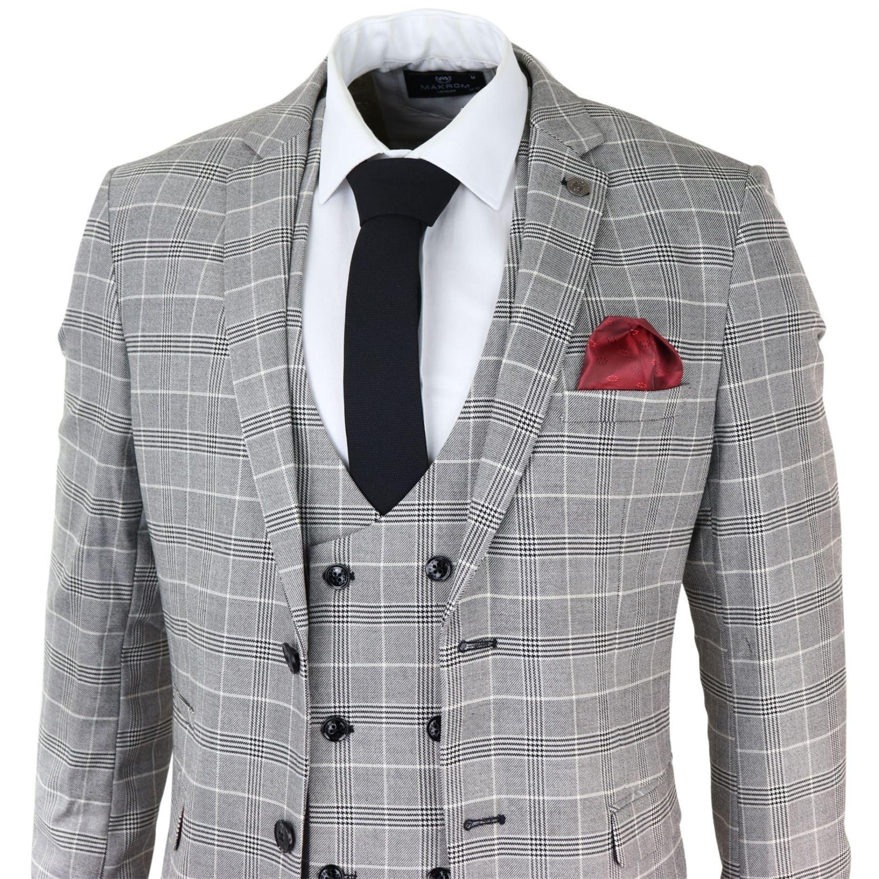 Mens Marc Darcy Grey Prince Of Wales Check Suit Ross Office Wedding Slim Fit Classic - Knighthood Store