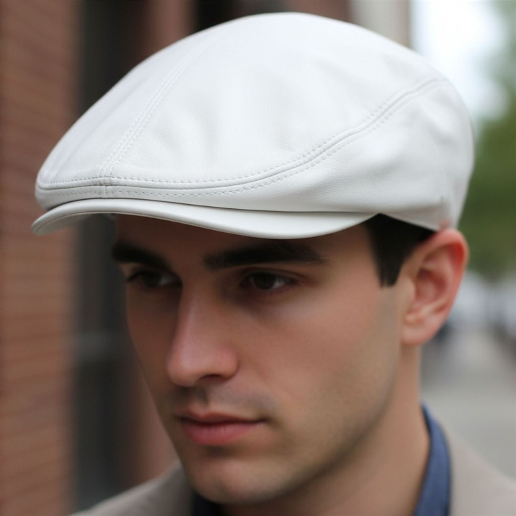 Men's Real Leather Ivy Newsboy Peaked Flat Cap