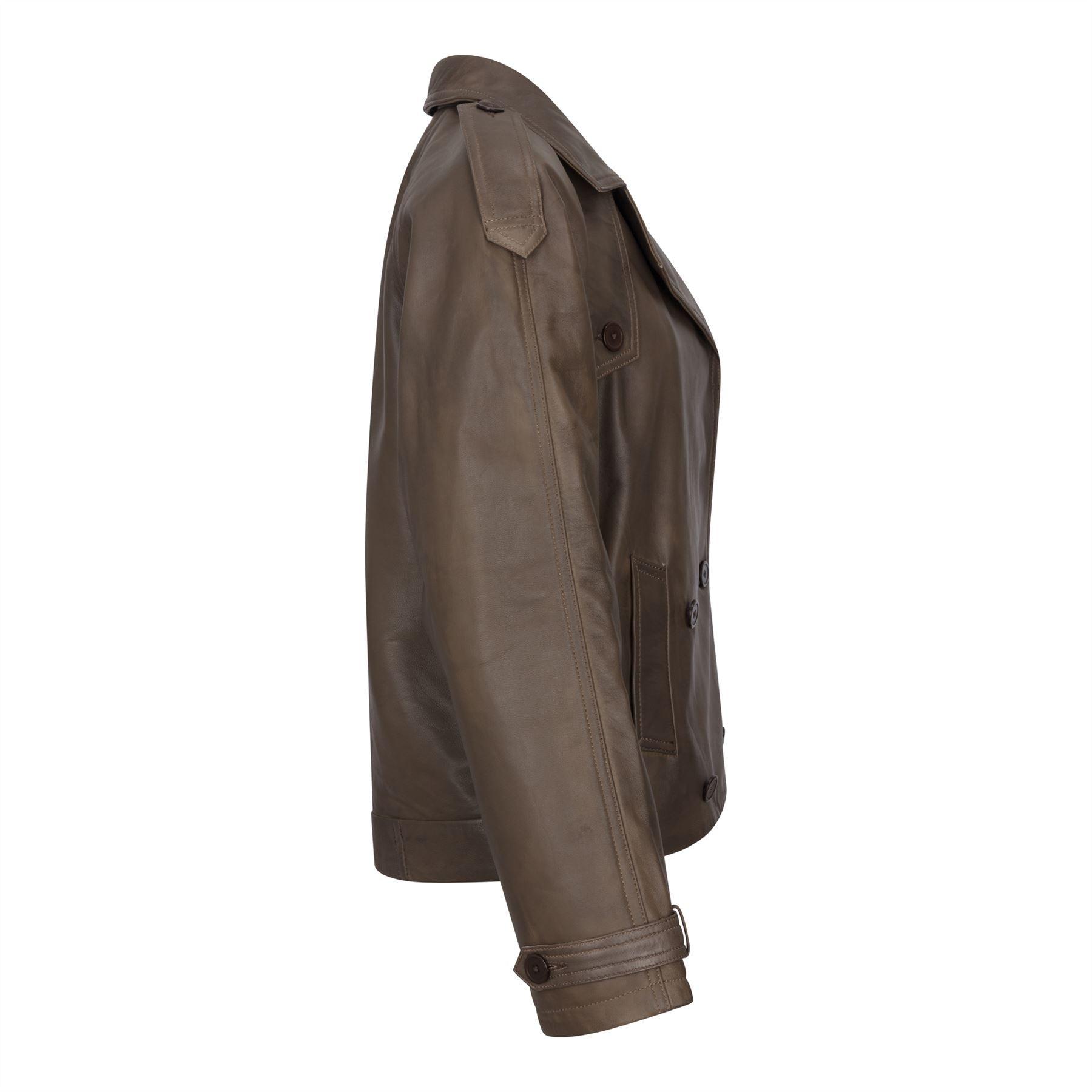 Women's Leather Jacket Cropped Trench Coat - Knighthood Store