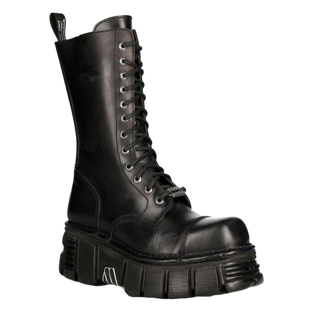 New RockM-MILI211C-C1 Unisex Metallic Black 100% Leather Techno Biker Boots - Knighthood Store