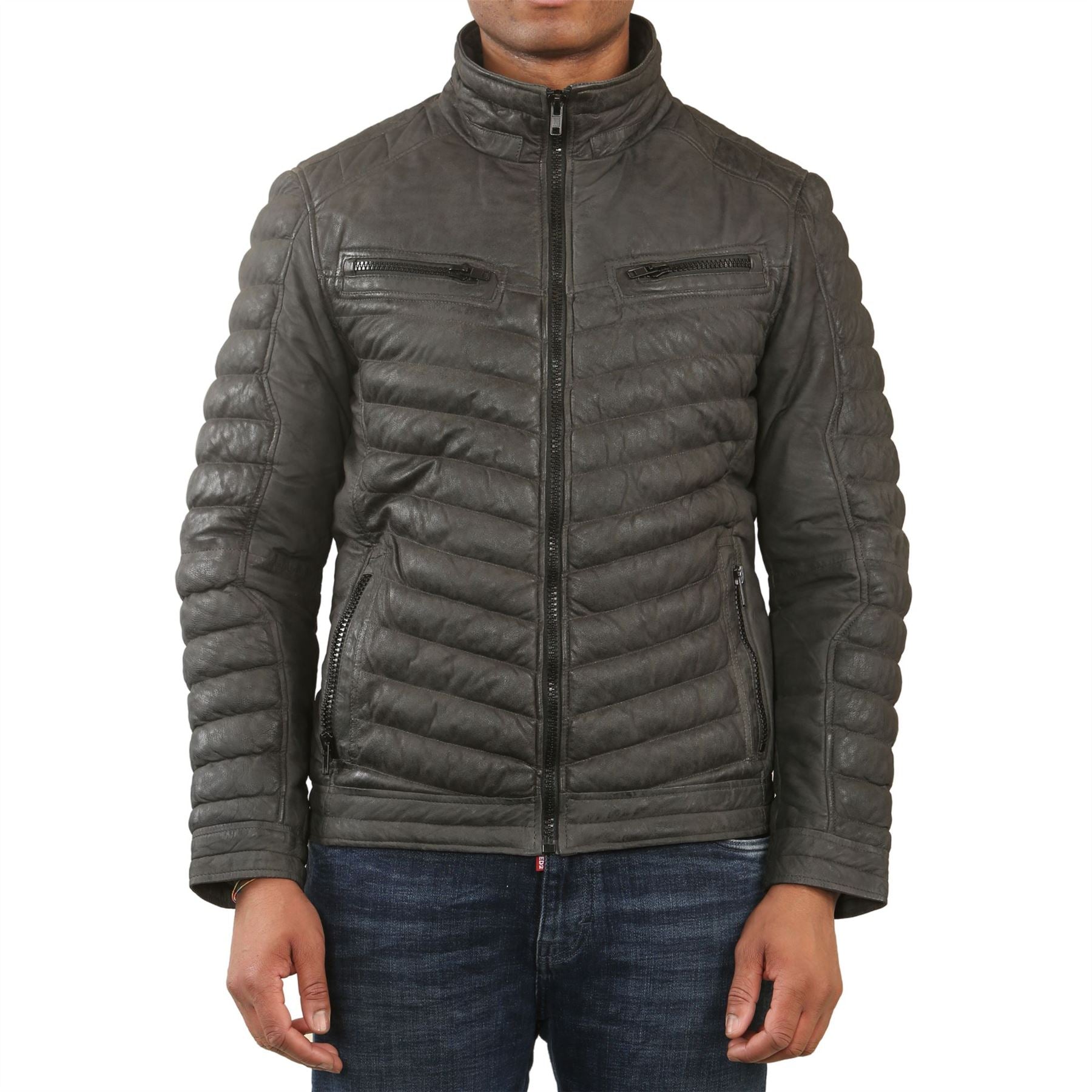 Men's Quilted Puffer Soft Napa Leather Jacket