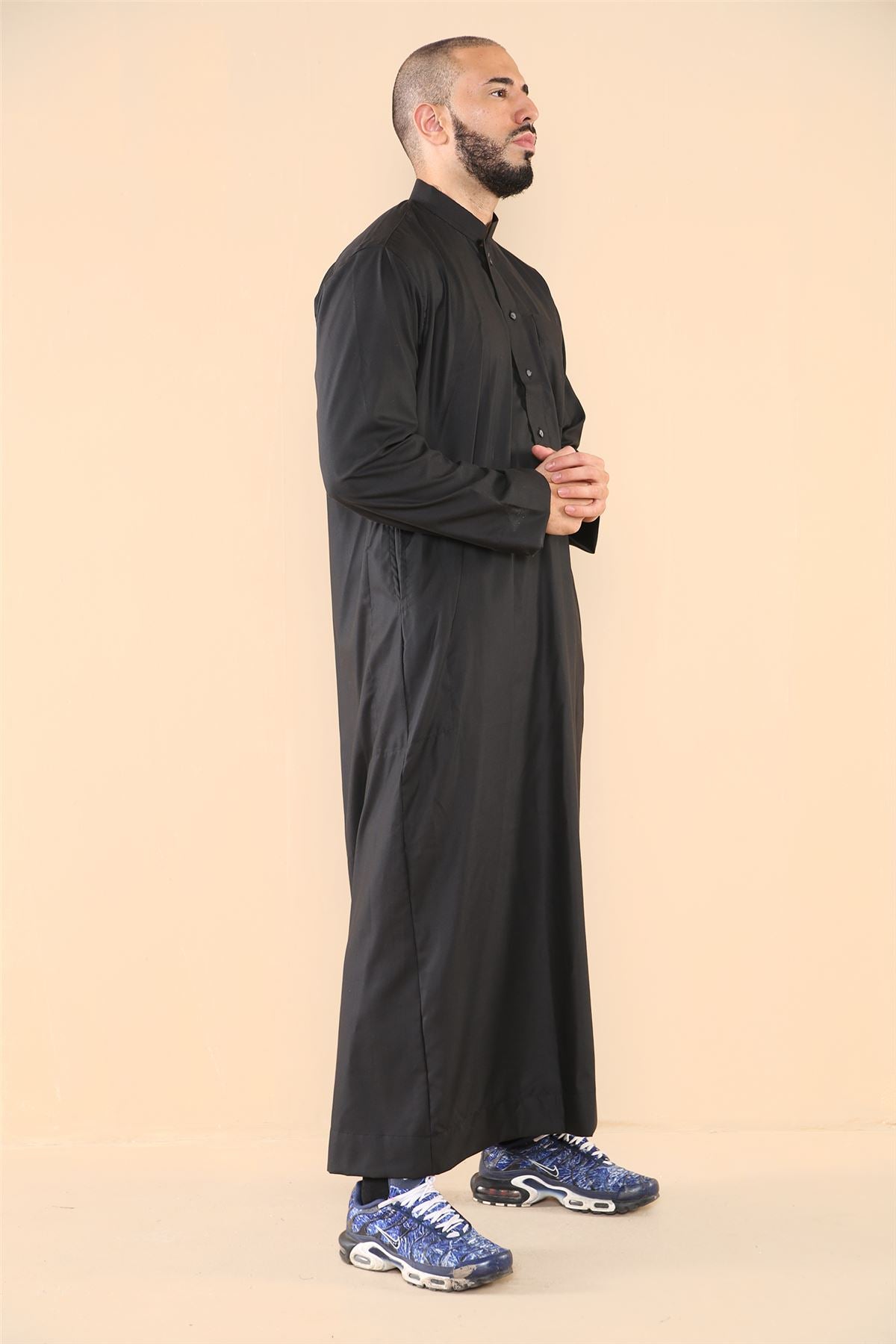 Mens Thobe Jubba Nehru Stand Collar Islamic Clothing Muslim Cotton Kaftan Dress Robe Saudi