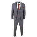 Grey Tweed 3 Piece Suit Prince Of Wales Check Slim Fit Double Breast Waistcoat - Knighthood Store