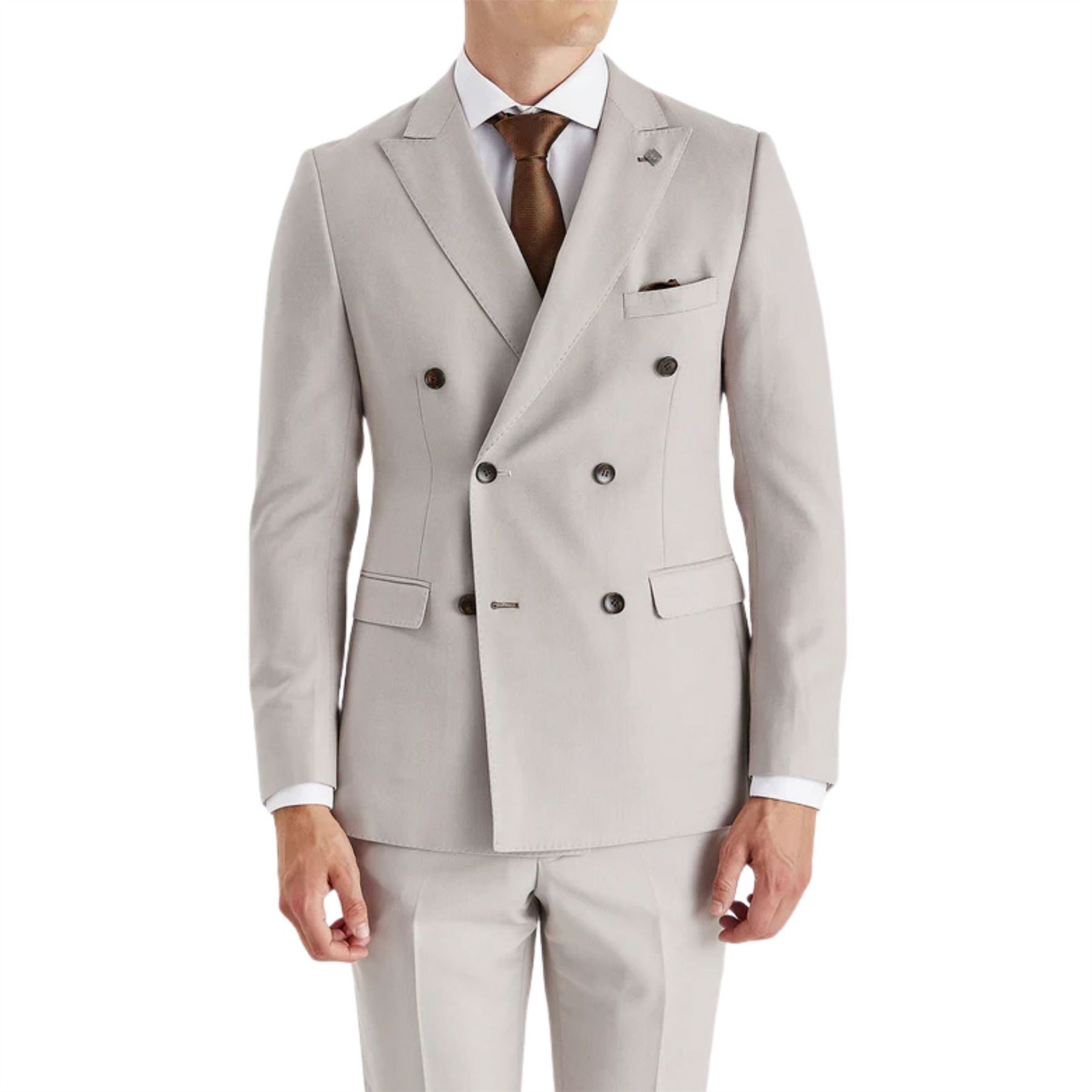 Mayfair - Men's Stone Birdseye Double Breasted Blazer