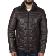 Men's Quilted Padded Real Leather Safari Parka Coat Jacket Fleece Collar - Knighthood Store