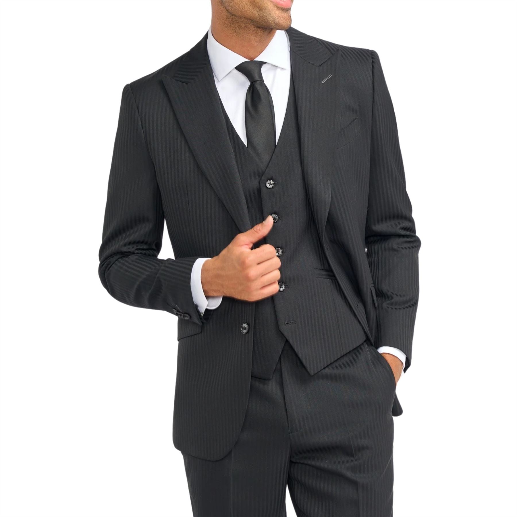 Men's Blazer Black Tailored Fit Shadow Stripes Formal Suit Jackets