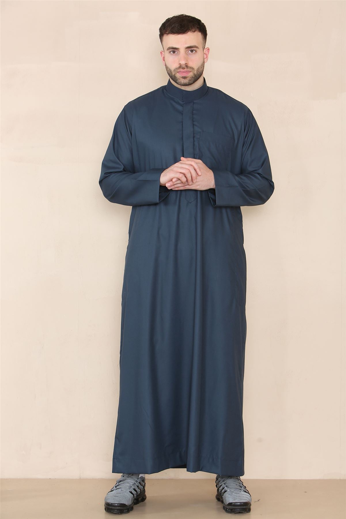 Mens Thobe Jubba Nehru Stand Collar Islamic Clothing Muslim Kaftan Eid Robe Saudi Slim Regular Fit