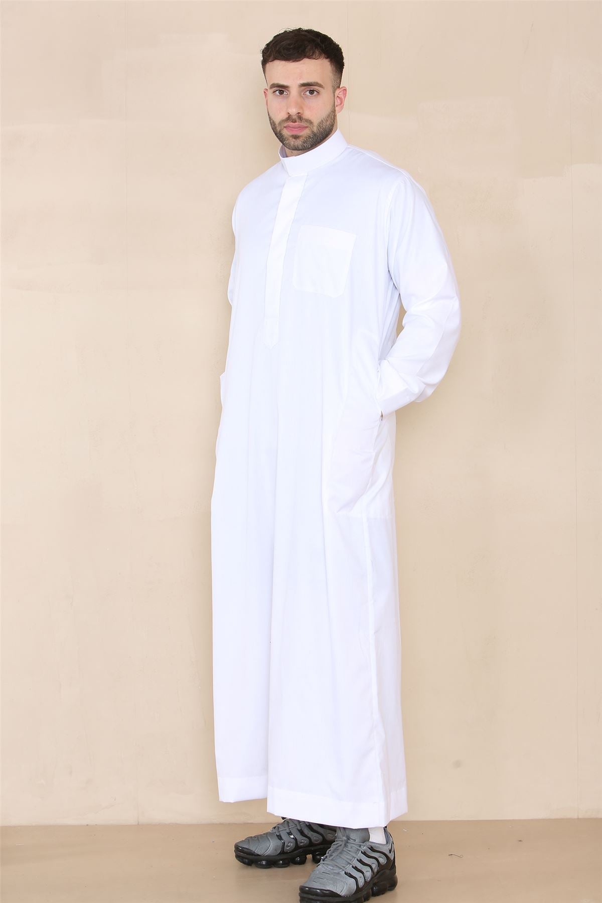 Mens Thobe Jubba Nehru Stand Collar Islamic Clothing Muslim Kaftan Eid Robe Saudi Slim Regular Fit