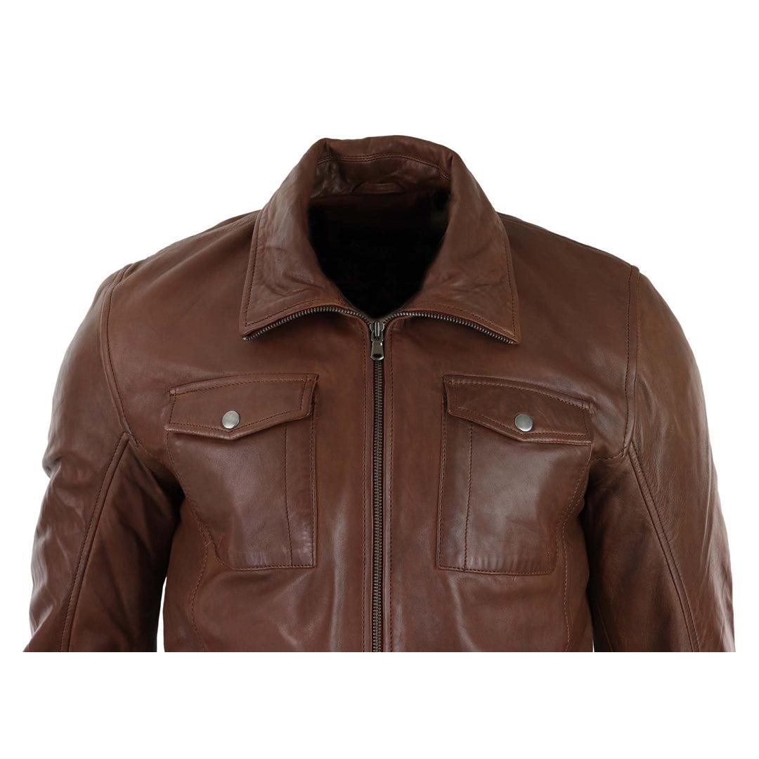 Mens Tan Brown 3/4 Jacket Real Leather Safari Hunting Country Coat Classic - Knighthood Store
