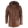 Mens 3/4 Long Real Leather Duffle Jacket Coat Safari Detachable Hood Military - Knighthood Store