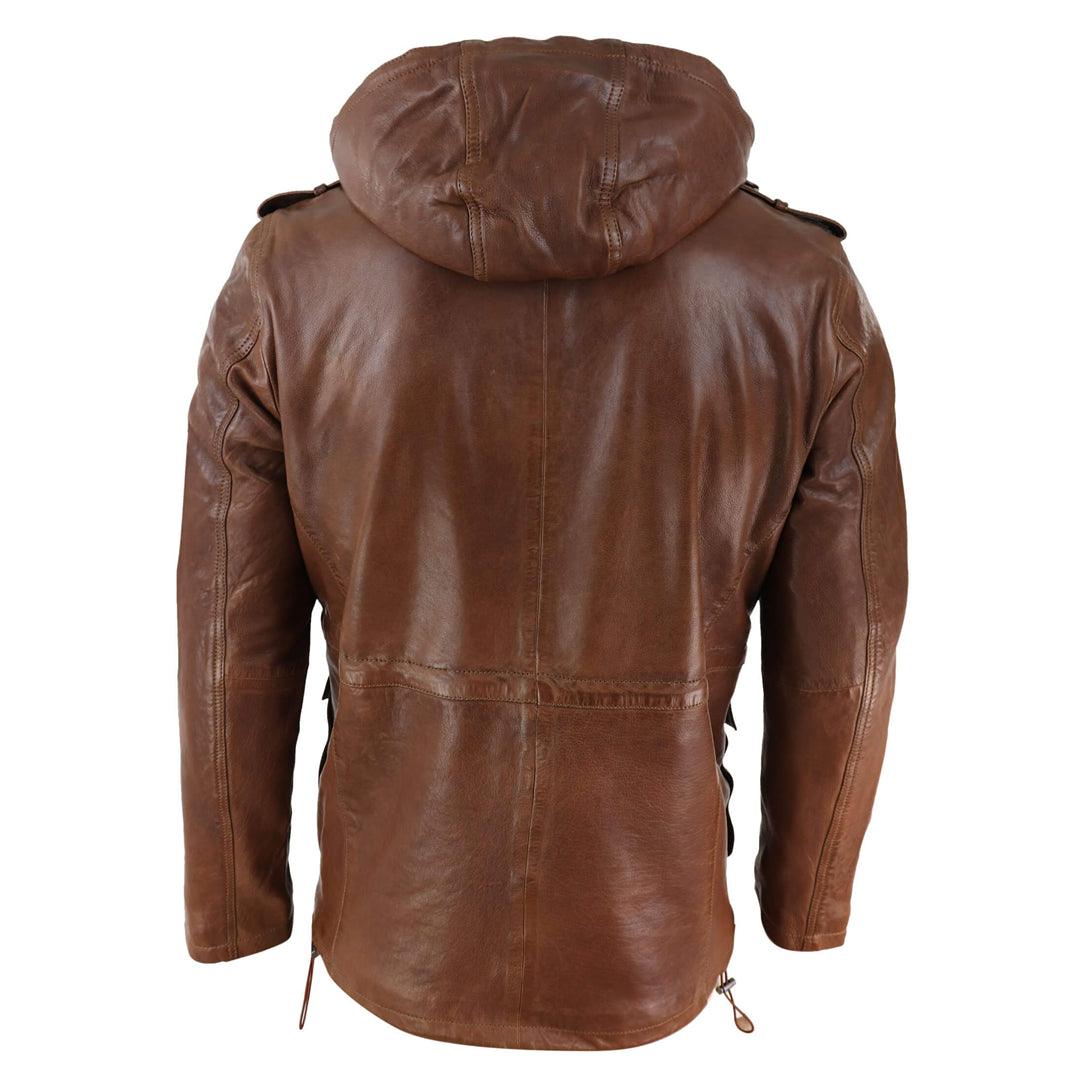 Mens 3/4 Long Real Leather Duffle Jacket Coat Safari Detachable Hood Military - Knighthood Store