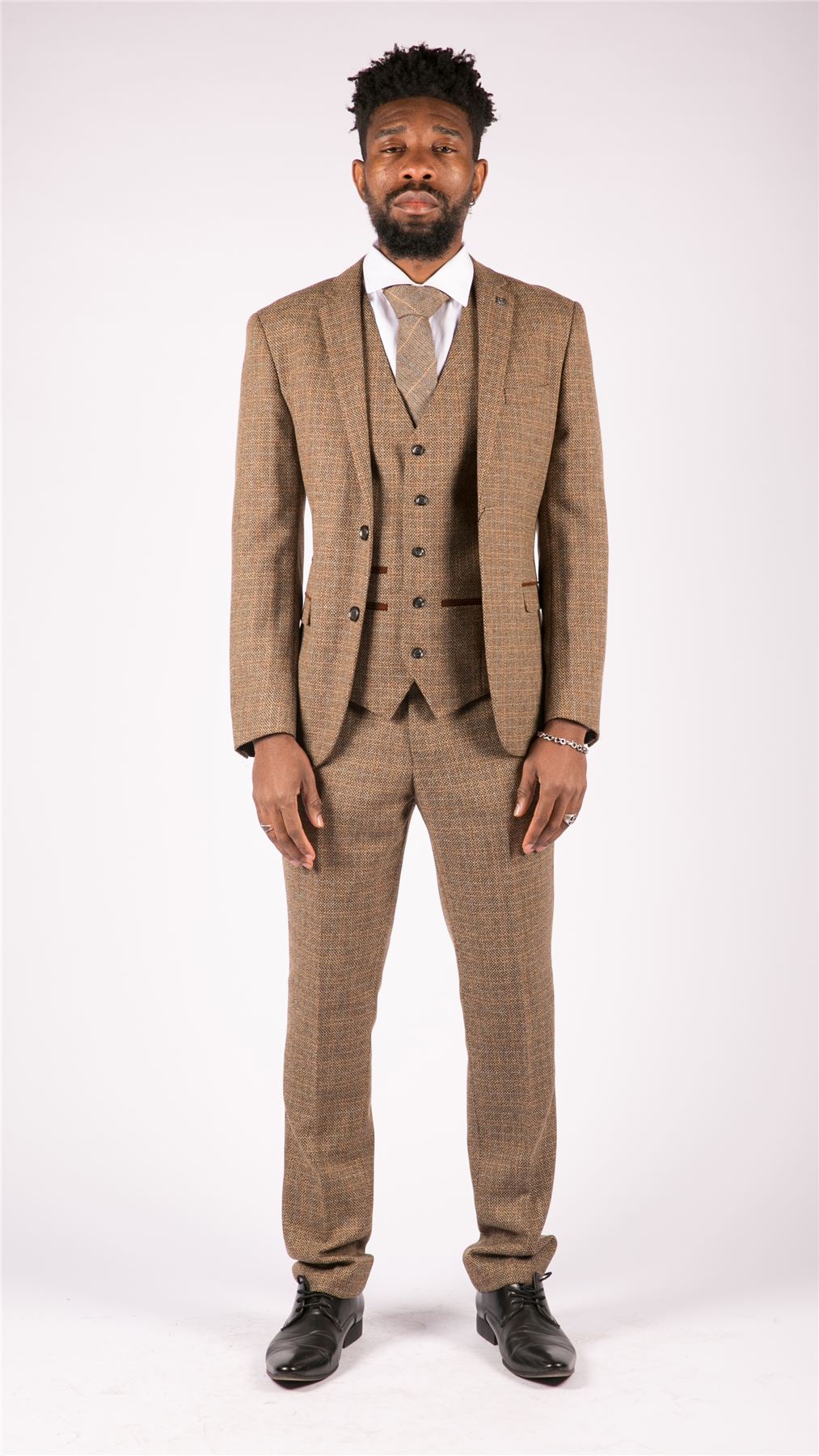 Mens 3 Piece Suit Tweed Check Vintage Retro Tailored Fit 1920s