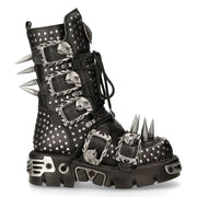 New Rock 1535-S1 Black Leather Military High Boots Metal Spikes Buckles Punk EMO - Knighthood Store