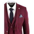 Mens Wine Maroon Check Herringbone Tweed Vintage Tailored Fit 3 Piece Suit Smart - Knighthood Store