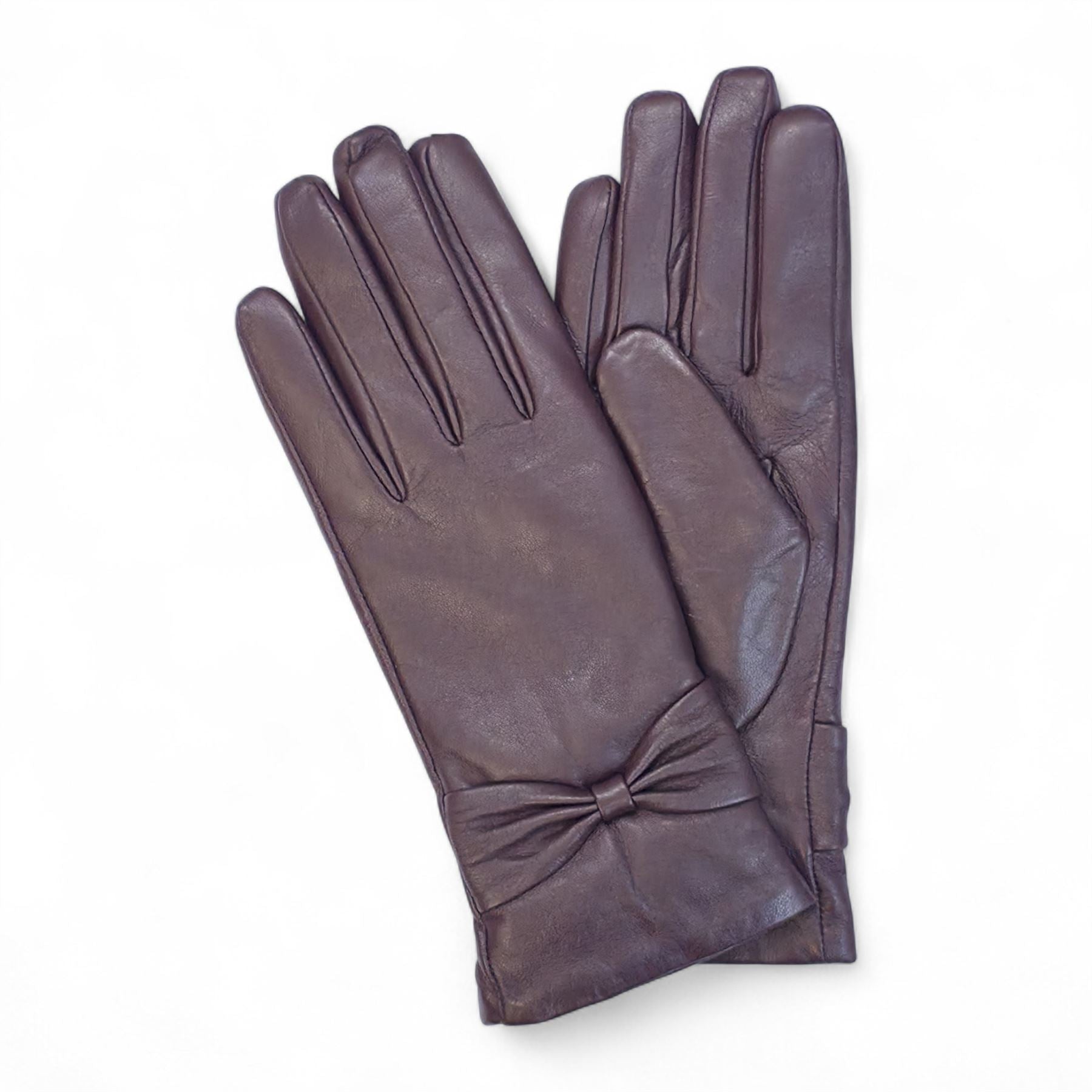 Women's Leather Wool Lined Bow Knot Accent Gloves