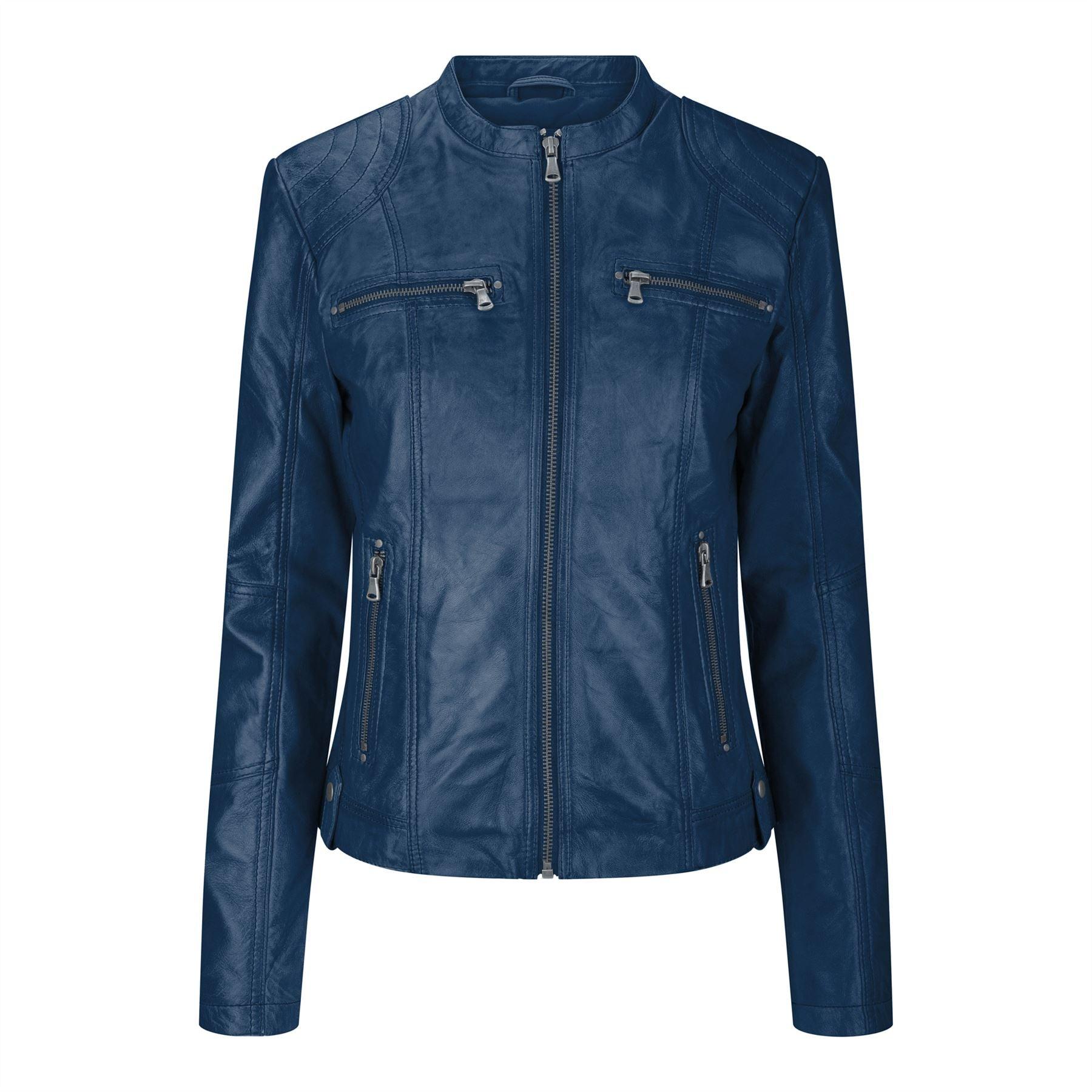 New Ladies Womens Real Leather Slim Fit Soft Zip Biker Style Jacket - Knighthood Store