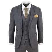 Mens 3 Piece Suit Tweed Check Vintage Retro Tailored Fit 1920s